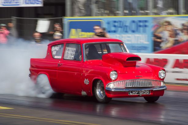 Ford Anglia at Dragstalgia Santa Pod